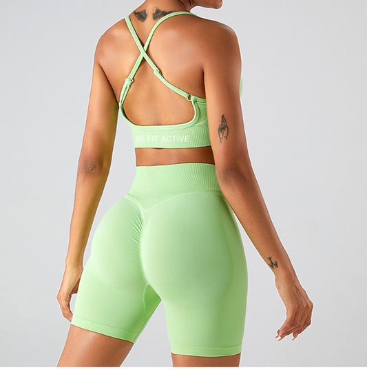 Seamless Ribbed  Set – Sports Bra + Bike Shorts