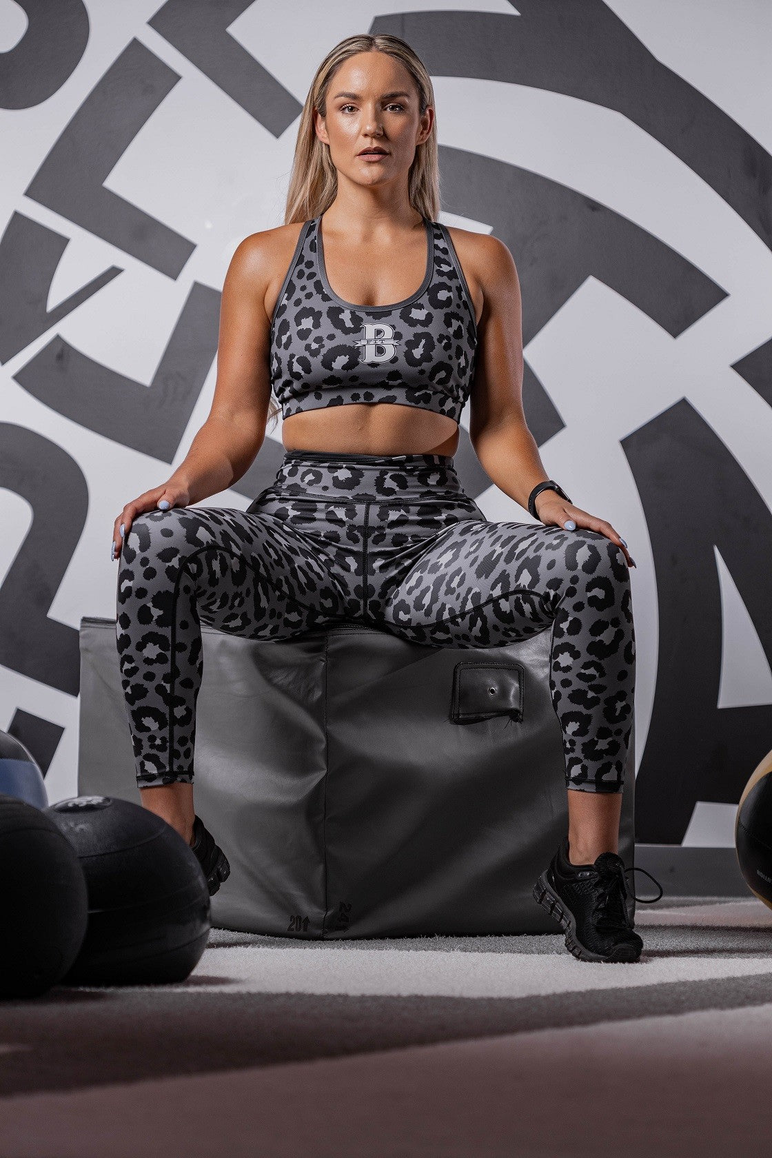 Women's Leopard Print High-Waist Fitness Leggings - Grey